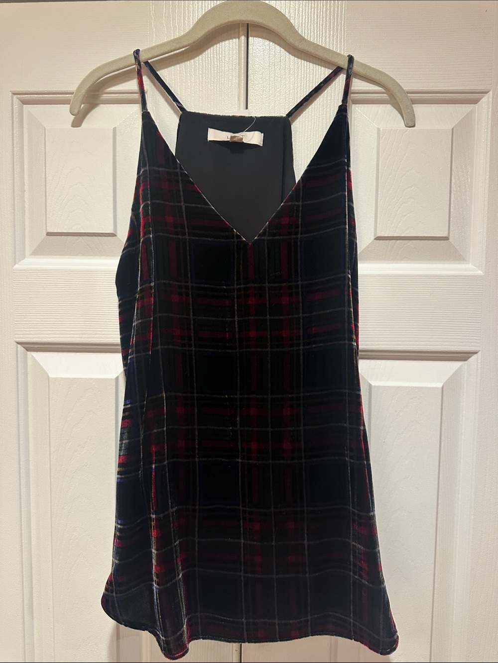 LOFT Velvet Plaid Camisole - Black and Burgundy size Small